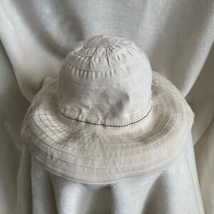 Scala Cream Packable Reshapable Sun Hat Blue Stitch Trim Adjustable One Size